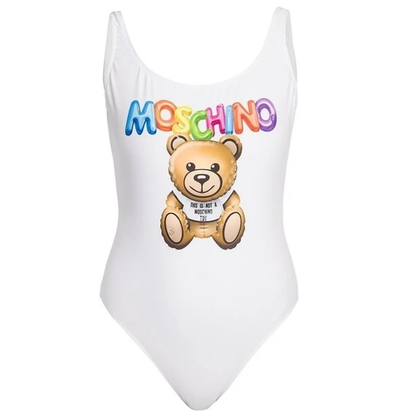 Moschino Multi-color Inflatable Bear Logo One-Piece in Fantasy Print White NWT - Picture 5 of 5